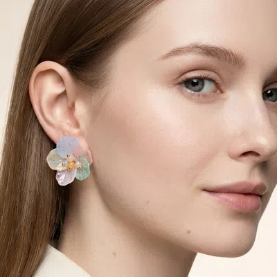 Fashnzfab Resin Petal Flower Earrings In Multi
