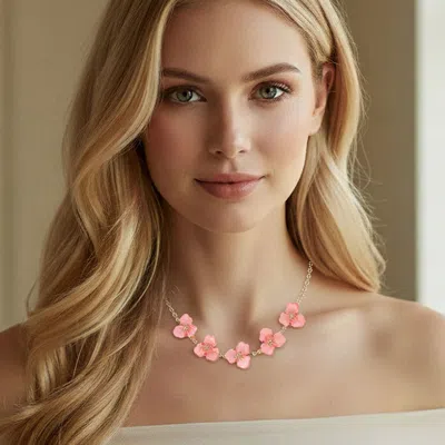 Fashnzfab Resin Petal Flower Link Necklace In Pink