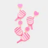 Fashnzfab Resin Pickleball Racket Ball Link Dropdown Earrings In Pink