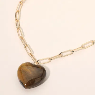 Fashnzfab Resin Puffy Heart Pendant Paperclip Chain Necklace In Black