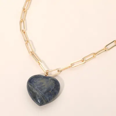 Fashnzfab Resin Puffy Heart Pendant Paperclip Chain Necklace In Blue