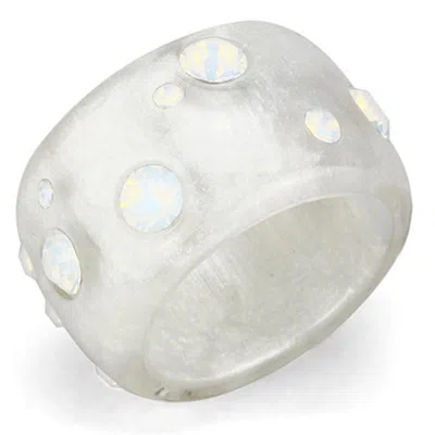 Fashnzfab Resin Ring With Top Grade Crystal In Aurora Borealis (rainbow Effect) In Multi