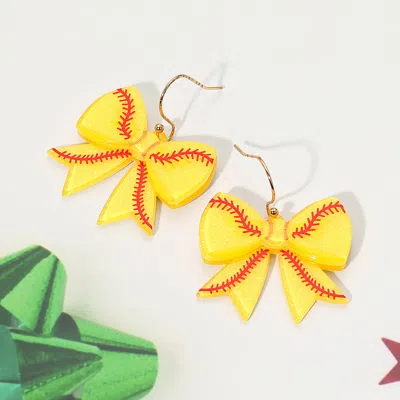 Fashnzfab Resin Softball Bow Dangle Earrings - Yellow In Green