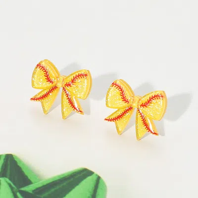 Fashnzfab Resin Softball Bow Stud Earrings - Yellow