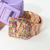 Fashnzfab Resin Square Buckle Accent Raffia Adjustable Belt In Multi