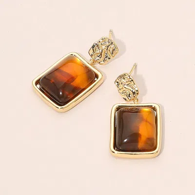 Fashnzfab Resin Square Dangle Earrings In Gold