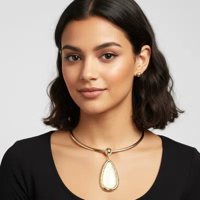 Fashnzfab Resin Teardrop Pendant Accent Collar Statement Necklace In Multi