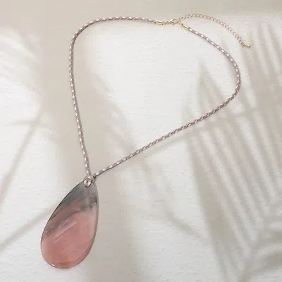 Fashnzfab Resin Teradrop Pendant Cord Necklace In Pink