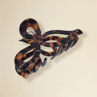 Fashnzfab Resin Tortoise Open Bow Hair Claw Clip In Multi