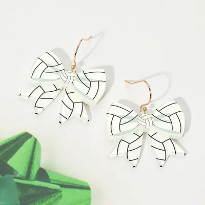 Fashnzfab Resin Volleyball Bow Dangle Earrings In White