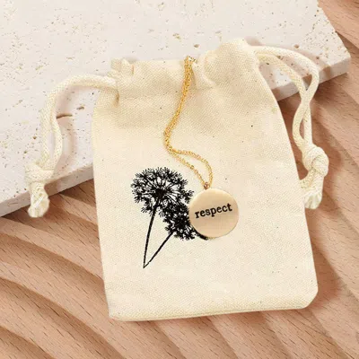 Fashnzfab Respect Engraved Disc Pendant Necklace Gift Bag Set In Gold