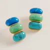 Fashnzfab Retro Chunky Marbled Resin Oval Stacked Earrings - Blue In Gold