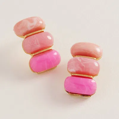 Fashnzfab Retro Chunky Marbled Resin Oval Stacked Earrings - Pink