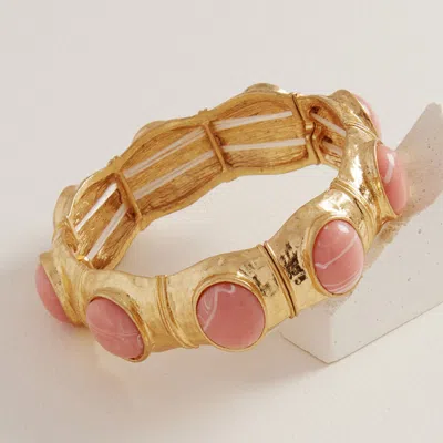 Fashnzfab Retro Chunky Oval Stone Accent Stretch Bracelet Dust Pink In Multi