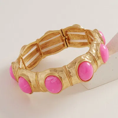 Fashnzfab Retro Chunky Oval Stone Accent Stretch Bracelet In Gold