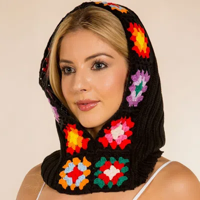 Fashnzfab Retro Handmade Crochet Granny Square Balaclava Hood Hat In Black