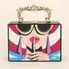 Fashnzfab Retro Pop Art Lady Printed Box Clutch Bag / Crossbody Bag In Black