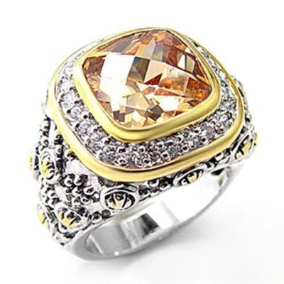 Fashnzfab Reverse Two-tone 925 Sterling Silver Ring With Aaa Grade Cz In Champagne In Multi