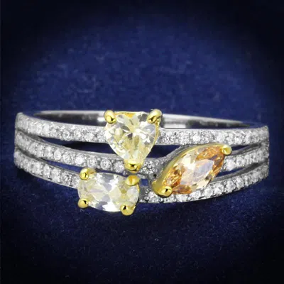 Fashnzfab Reverse Two-tone 925 Sterling Silver Ring With Aaa Grade Cz In Multi Color