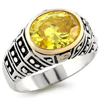 Fashnzfab Reverse Two-tone 925 Sterling Silver Ring With Aaa Grade Cz In Topaz In Gold