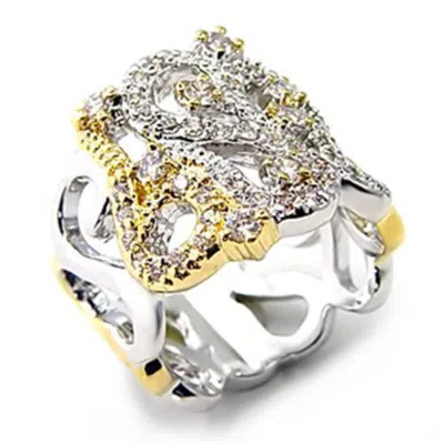 Fashnzfab Reverse Two-tone Brass Ring With Aaa Grade Cz In Clear In Metallic