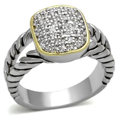Fashnzfab Reverse Two-tone Brass Ring With Aaa Grade Cz In Clear In Multi
