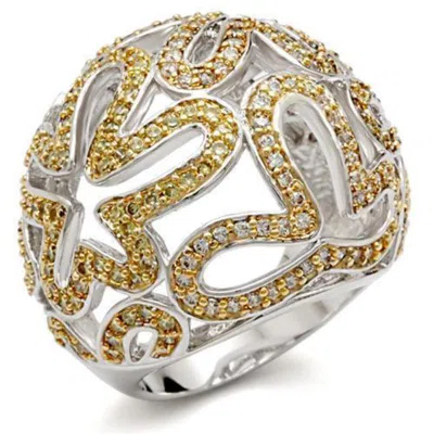Fashnzfab Reverse Two-tone Brass Ring With Aaa Grade Cz In Topaz In Multi