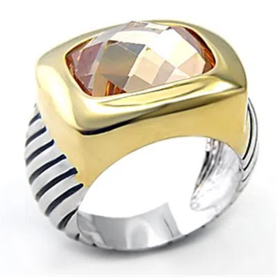 Fashnzfab Reverse Two-tone Brass Ring With Aaa Grade Cz In Topaz In Multi