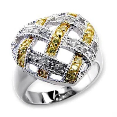 Fashnzfab Reverse Two-tone Brass Ring With Aaa Grade Cz In Topaz In Multi