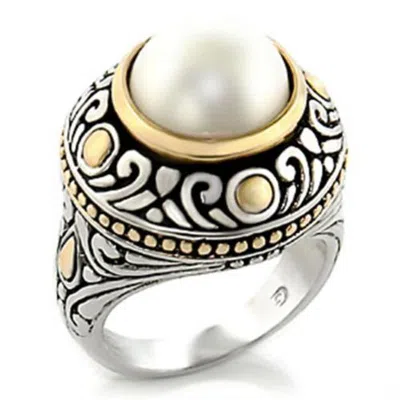 Fashnzfab Reverse Two-tone Brass Ring With Synthetic In White In Silver