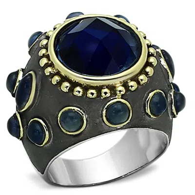 Fashnzfab Reverse Two-tone Brass Ring With Synthetic Synthetic Glass In Montana In Green