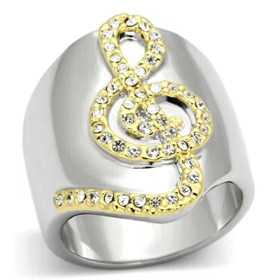 Fashnzfab Reverse Two-tone Brass Ring With Top Grade Crystal In Clear In Metallic