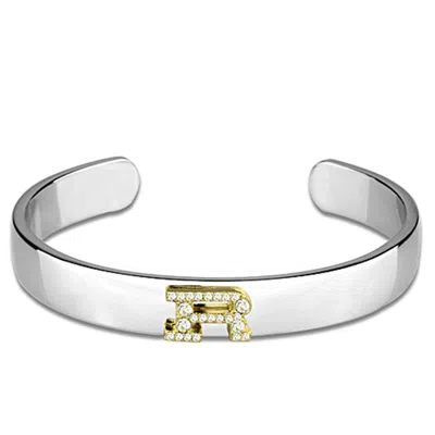 Fashnzfab Reverse Two-tone White Metal Bangle With Top Grade Crystal In Clear In Green