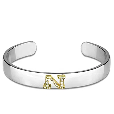 Fashnzfab Reverse Two-tone White Metal Bangle With Top Grade Crystal In Clear In Metallic