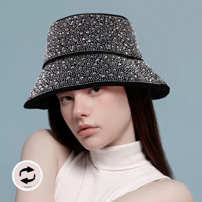 Fashnzfab Reversible Bling Bucket Hat In Black