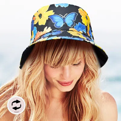 Fashnzfab Reversible Butterfly Flower Print Bucket Hat In Black
