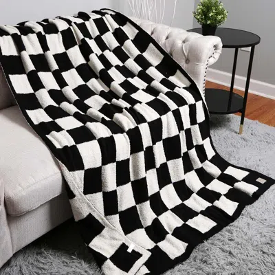 Fashnzfab Reversible Checkerboard Patterned Throw Blanket In Black
