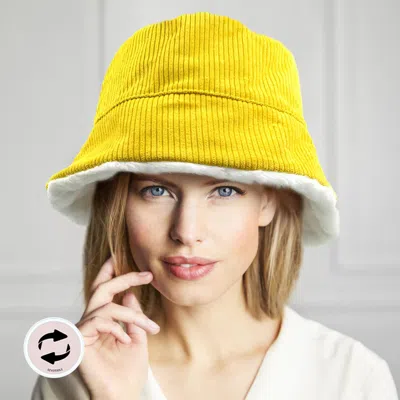 Fashnzfab Reversible Corduroy Soft Faux Fur Bucket Hat In Gold