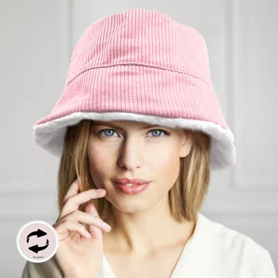 Fashnzfab Reversible Corduroy Soft Faux Fur Bucket Hat In Pink