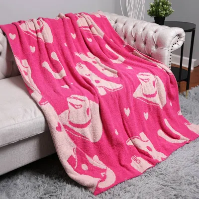 Fashnzfab Reversible Cowboy Hat Patterned Throw Blanket In Pink
