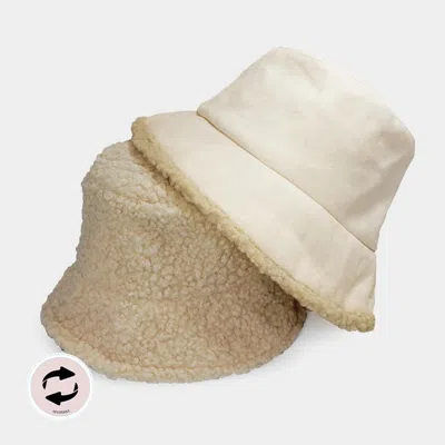 Fashnzfab Reversible Faux Fur Sherpa Bucket Hat In Beige