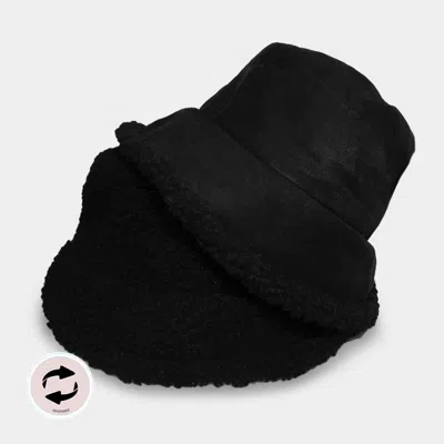 Fashnzfab Reversible Faux Fur Sherpa Bucket Hat In Black