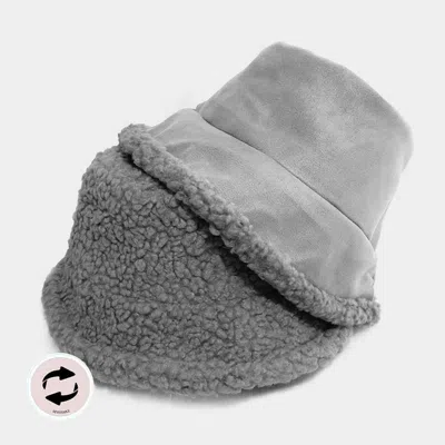 Fashnzfab Reversible Faux Fur Sherpa Bucket Hat In Gray