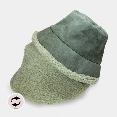 Fashnzfab Reversible Faux Fur Sherpa Bucket Hat In Green