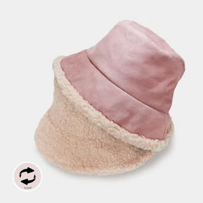 Fashnzfab Reversible Faux Fur Sherpa Bucket Hat In Pink