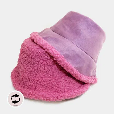 Fashnzfab Reversible Faux Fur Sherpa Bucket Hat In Purple