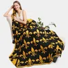 Fashnzfab Reversible Fleur De Lis Patterned Throw Blanket In Multi