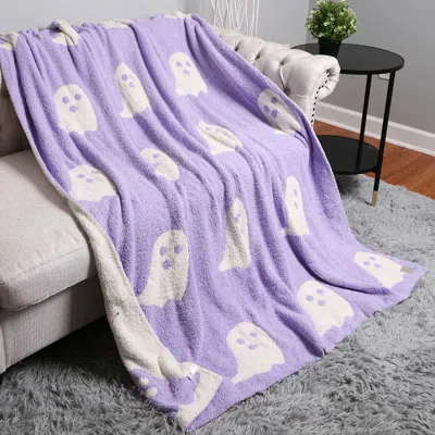 Fashnzfab Reversible Ghost Patterned Throw Blanket In Purple