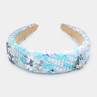 Fashnzfab Reversible Hologram Sequin Headband In Blue