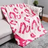 Fashnzfab Reversible Horseshoe Patterned Throw Blanket In Pink